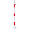 Barrier posts | Steel tube  60 x 2,5 mm | foldable | with Euro profile cylinder lock | to be fixed by plugswith base plate 100 x 150 mm | hot-dip galvanized and white coatedwith three red reflecting stripes | without eyelet